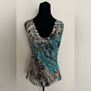 Iz Byer Turquoise and Black Patterned Blouse